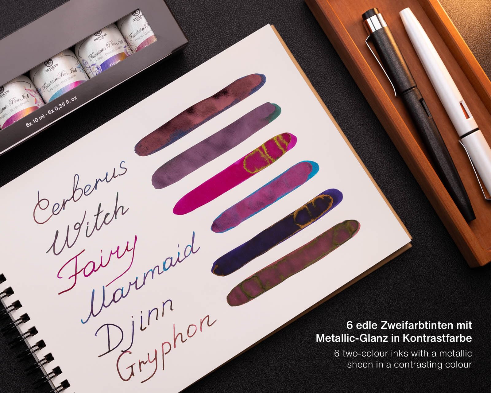 Sheen Ink Set 2, Zweifarb-Schreibtinten für Füllhalter, 6 x 10 ml