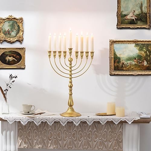 Miniatura 7 de Hanukkah Menorah 7 ramas, portavelas decorativo de menorás para Janucá, juego de 1 candelero de 7 brazos (dorado)