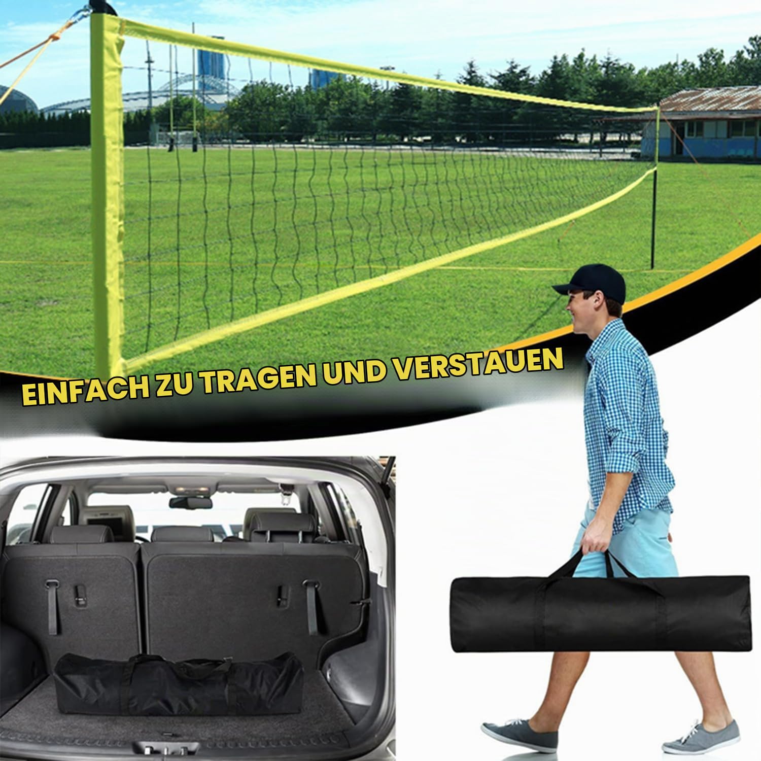 Volleyballnetz Set,Volleyballnetz Set Mit Stangen Professionell 9,5m* 1m Höhenverstellbar,Tragbarer Beachvolleyball-Netz Outdoor,Handpume, Grenzlinie,Für Garten Strand Rasen