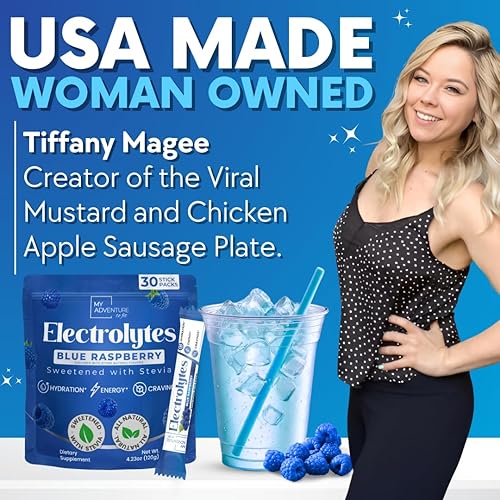 Miniatura 8 de Zero Sugar Blue - Paquetes de electrolitos de frambuesa azul (paquete de 30)  Todos los ingredientes naturales, energía sin cafeína para una