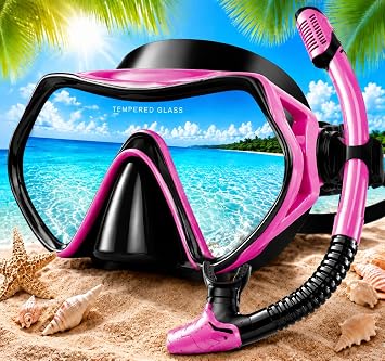 Hydomi Snorkel Set for Adults   Comfortable Leak-Proof Mask with Anti-Fog Tempered Glass, 180  Panoramic View & Dry Top Snorkel, Adjustable Diving Set for Holiday & Beach