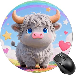Round Mouse Pad for Office 7.8x7.8in, E-Sports Essential Computer Mouse Mat | Highland Cow Rubber Anti-Slip Material Circular Mouse Mat, Waterproof for Home & Gaming Mouse Pad
