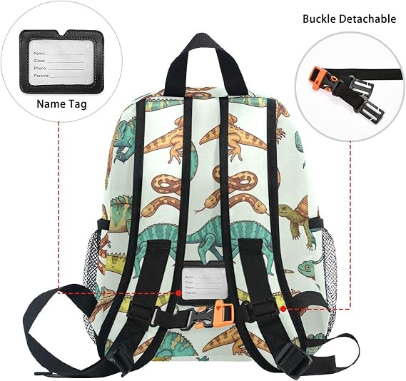 Colorful Reptiles Lizards Toddler Boy Backpack with Name Tag, Preschool Backpack for Girls, Colorful Reptiles Lizards, 6-8 Years, Cute Backpacks