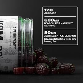 Jacked Factory Ashwagandha Gummies - KSM 66 Ashwagandha Gummies (600mg Per Serving) - Enhance Cognitive Function, Boost Mood, and Promote Hormonal Balance - 120 Gummies, Cherry Splash