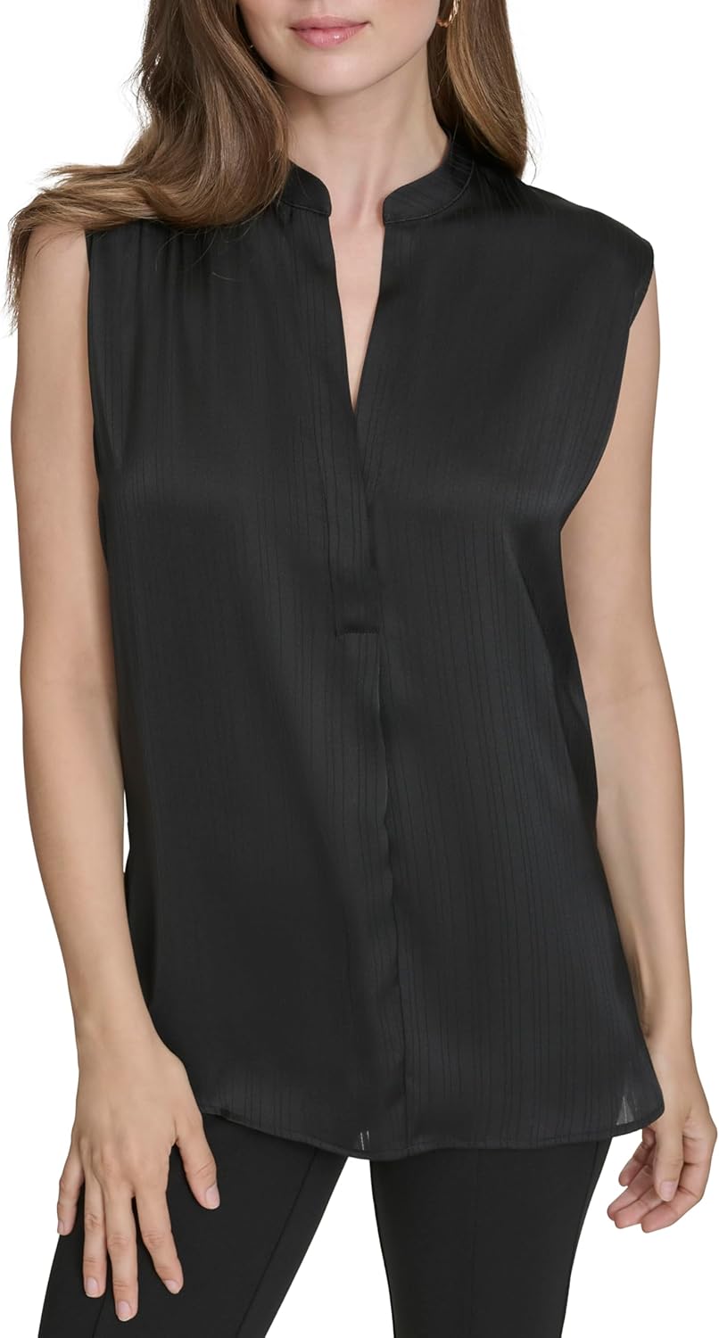 Halston Women's Solid V Neck Sleeveless Top