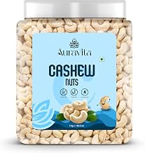 Auravita Premium Whole Cashews 1kg | Natural and Unsalted Kaju Ideal for Dieting, Snacking, Cooking, and Baking | Protein Rich Kajau Dry Fruits Perfect for Gifting