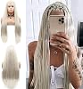 Platinum Blonde Braided Wigs for Afro Women Long Straight White Box Braid Wig Pre-Plucked Hairline Micro Glueless Synthetic Braids Lace Front Wig Heat Resistant Soft Braiding Hair Cosplay Daily 26Inch