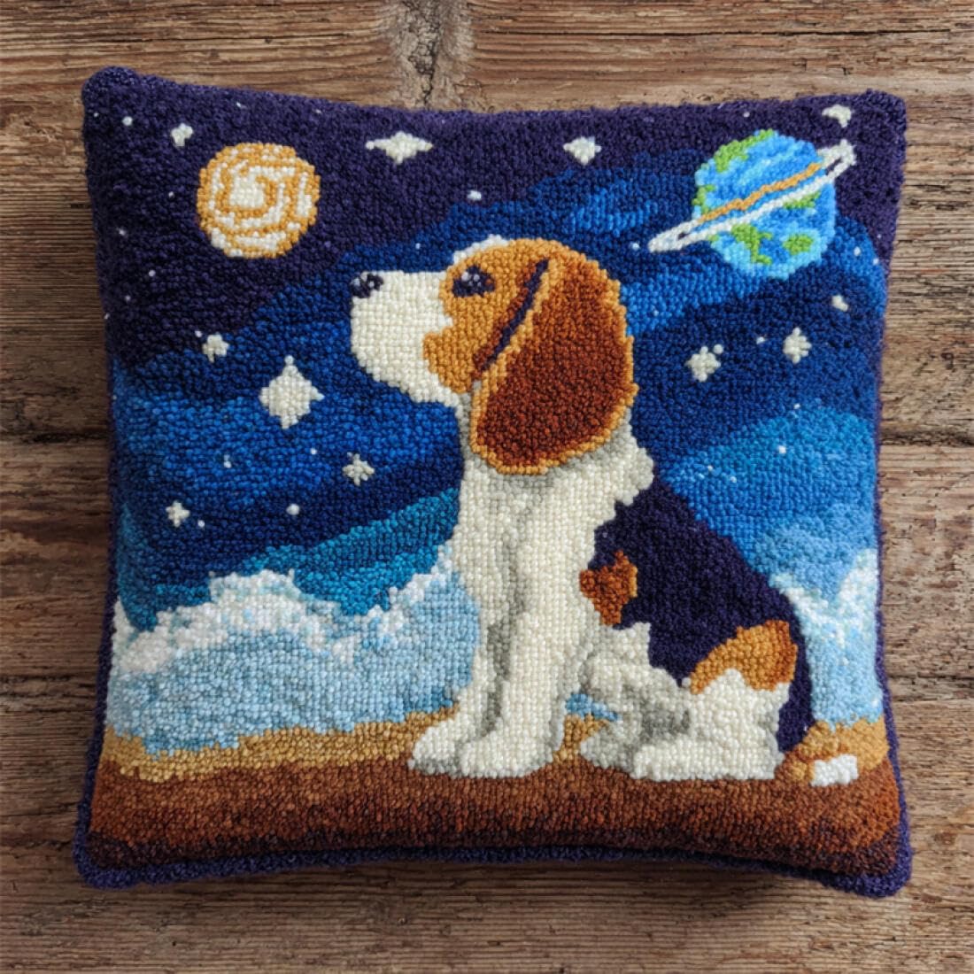 Kitquiver Animal Latch Hook Kits for Adults Dogs and The Starry Sky DIY Latch Hook Rug Kit for Beginners Embroidery Cushion Canvasfor Adult Beginners 17x17In