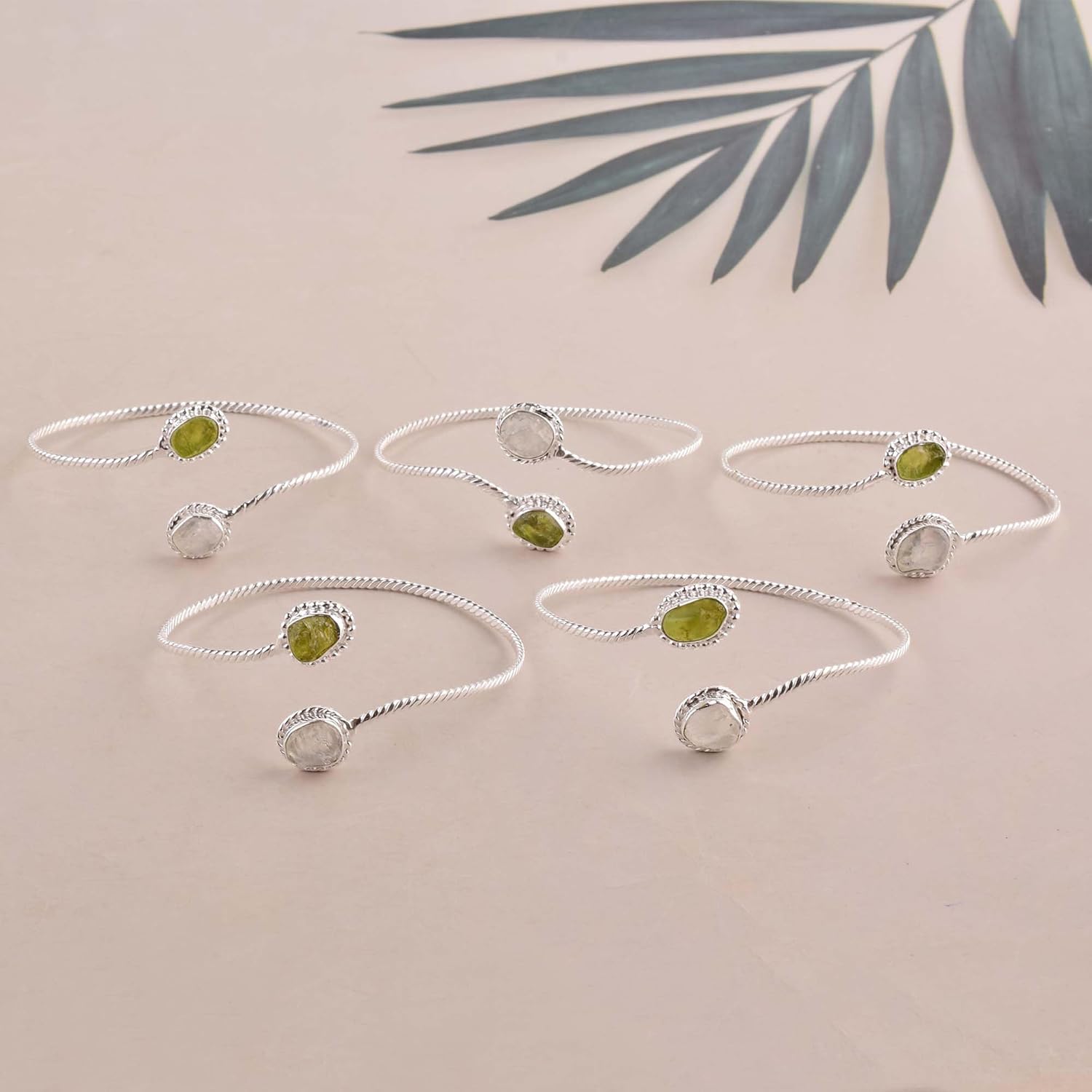 Natural Raw Peridot and Aquamarine Cuff Bracelet, Healing Crystal Cuff Bracelet, Bangle Bracelet, Rough Gemstone Bracelet, Jewelry For Woman (peridot and aquamarine) - Image 9