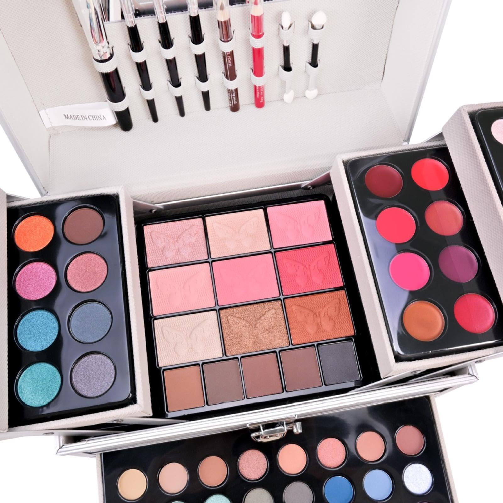 Make-up set mit Lidschatten Palette Kosmetik Koffer Schminkkoffer Und Beauty Case aus Legierung Vielseitige Anwendung für Mädchen Teenager Frauen