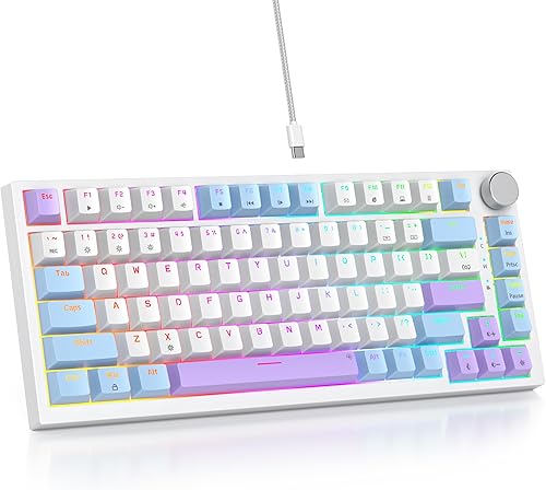 Junta de teclado 75% montada con almohadillas absorbentes de sonido, teclado mecánico RGB compacto de 82 teclas con cable para juegos, enchufe de