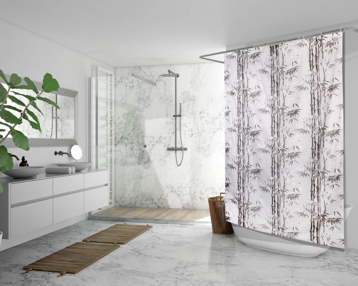 Stylish Pink Bamboo Shower Curtain - 7ft FREE SHIPPING -11
