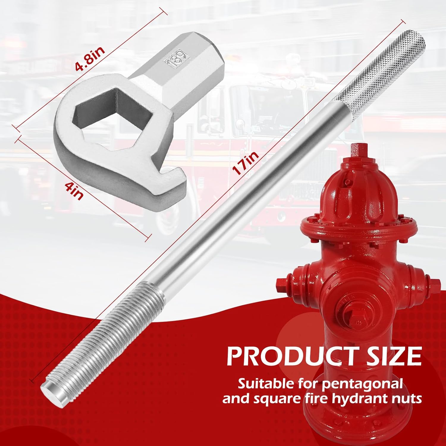 Fire Hydrant Wrench, Heavy Duty Adjustable Hydrant Wrench for Loosening Caps and Opening Valves, 1 1/2 to 6", Suitable for Pentagonal and Square Hydrant Nuts