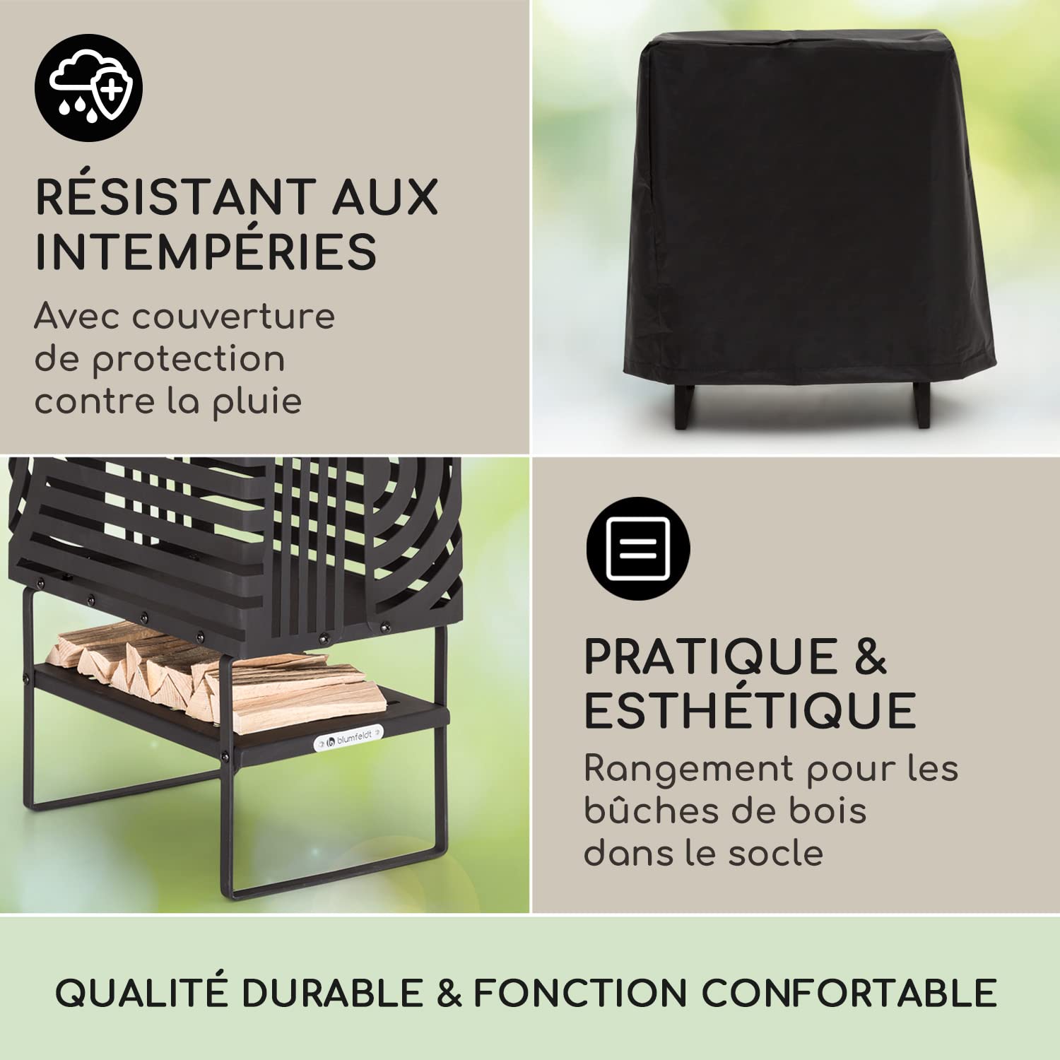 Blumfeldt Brasero Exterieur pour Le Jardin et Terrasse, Brasero Portable, Couvercle Pare-Etincelles, Bol en Acier, BBQ Circulaire avec Foyer Camping, Brûleur à Bois Résistant aux Intempéries