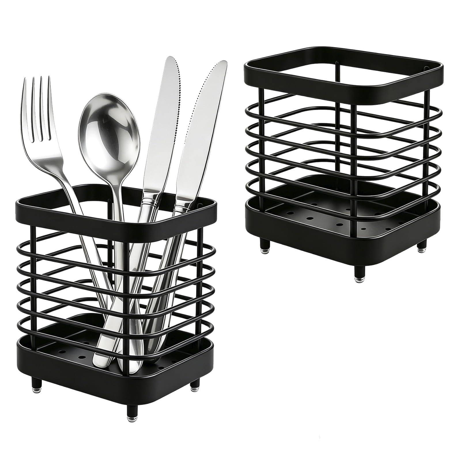 2Pcs Stainless Steel Cutlery Drainer, Kitchen Utensil Holder Sink Caddy