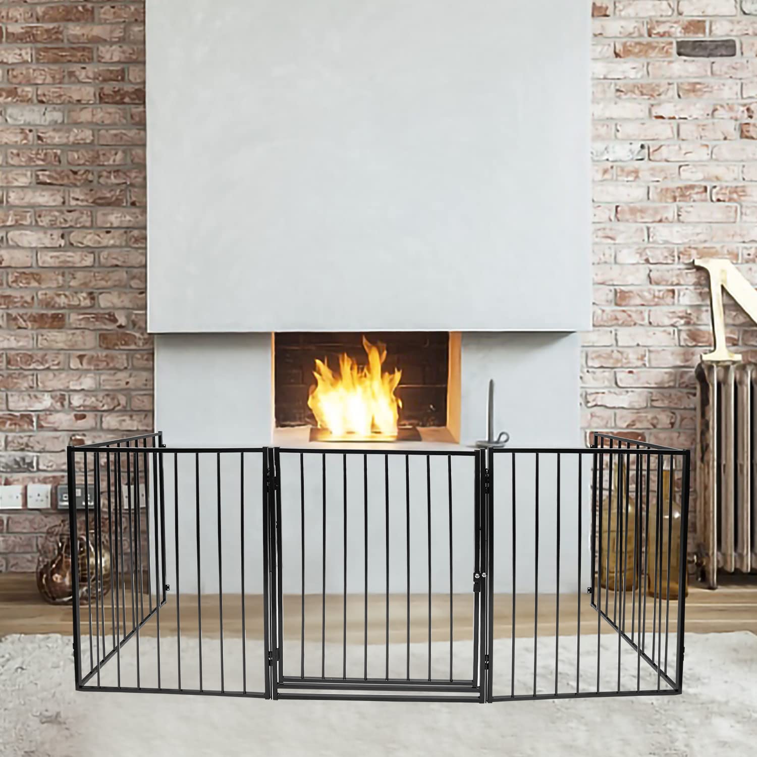 Cancelletto di sicurezza, lunghezza totale 340 cm, 5 elementi ciascuno 65 x 75 cm, Barriera Protettiva con porta, protezione per sicurezza bambini, nero