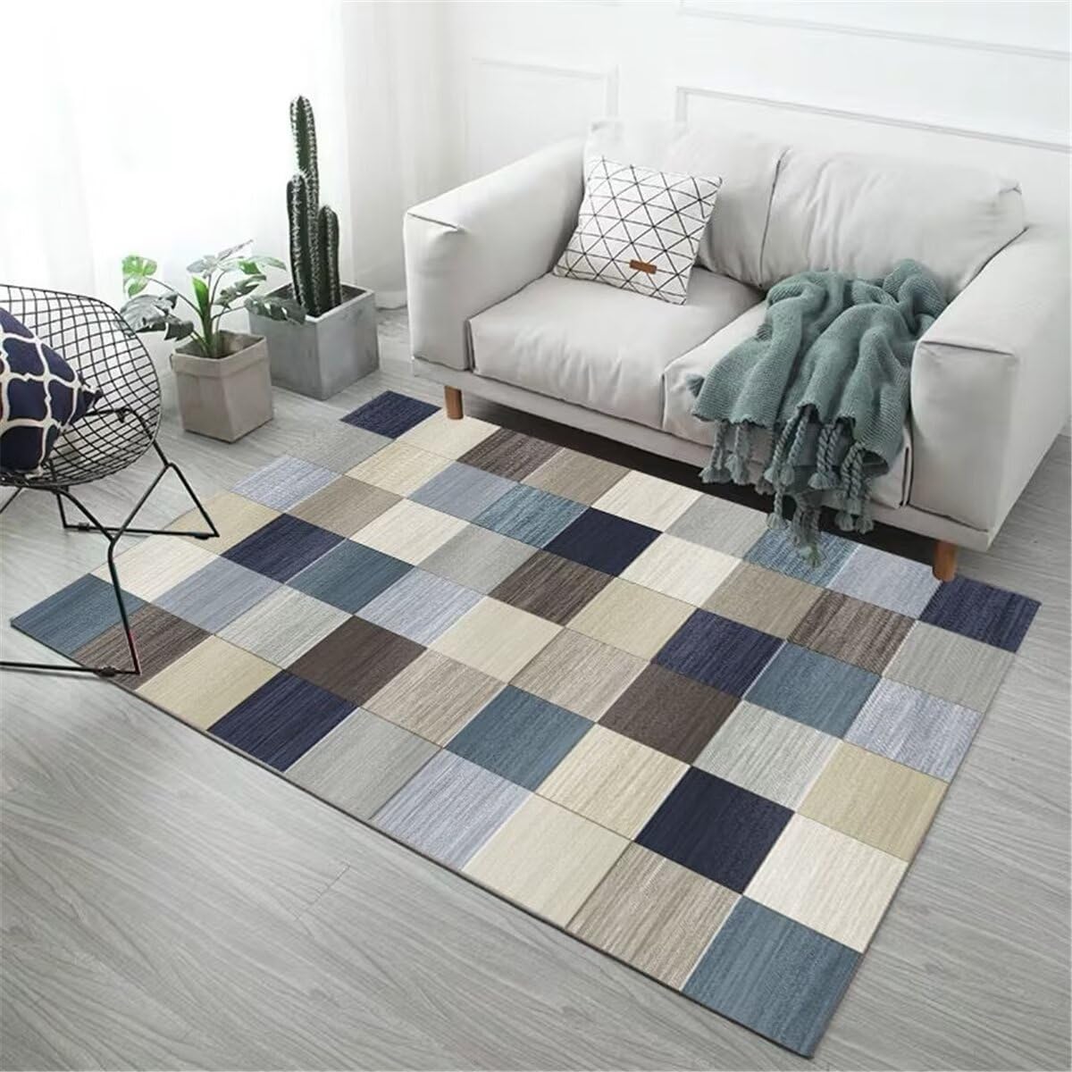 Alfombra Carretera Alfombra Pie De Cama Gris-Azul Minimalista diseño Dormitorio Alfombra sofá Alfombra Lavable Alfombras Infantiles Pequeñas 80X150CM