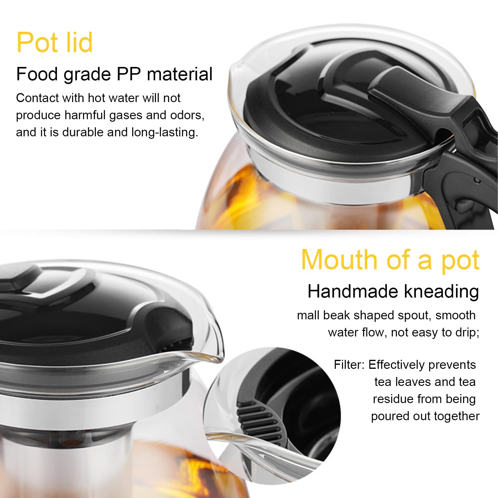 Teekanne Glas 2 Liter Mit Siebeinsatz, Edelstahl Filter Sieb, Bürste - Für Schwarztee, Grüntee und Kräutertee