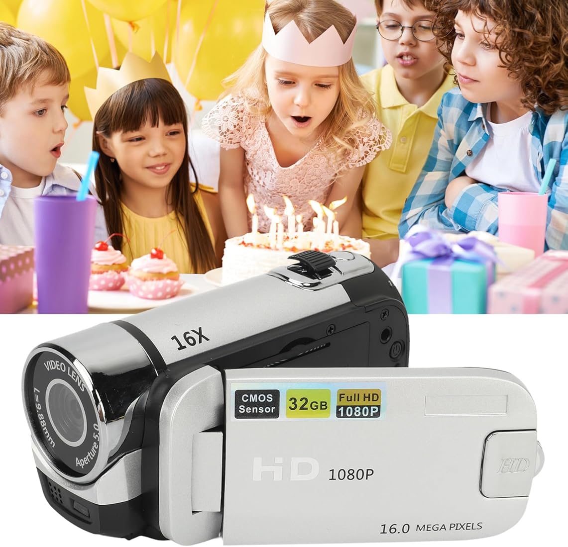 Point and Shoot-Camera, Vintage Camera, Videocamera, 1080P 16MP Digitale Camera 2,4 Inch Roterende Schermcamcorder 16X Zoom HD-videorecorder met Invullicht (WHITE