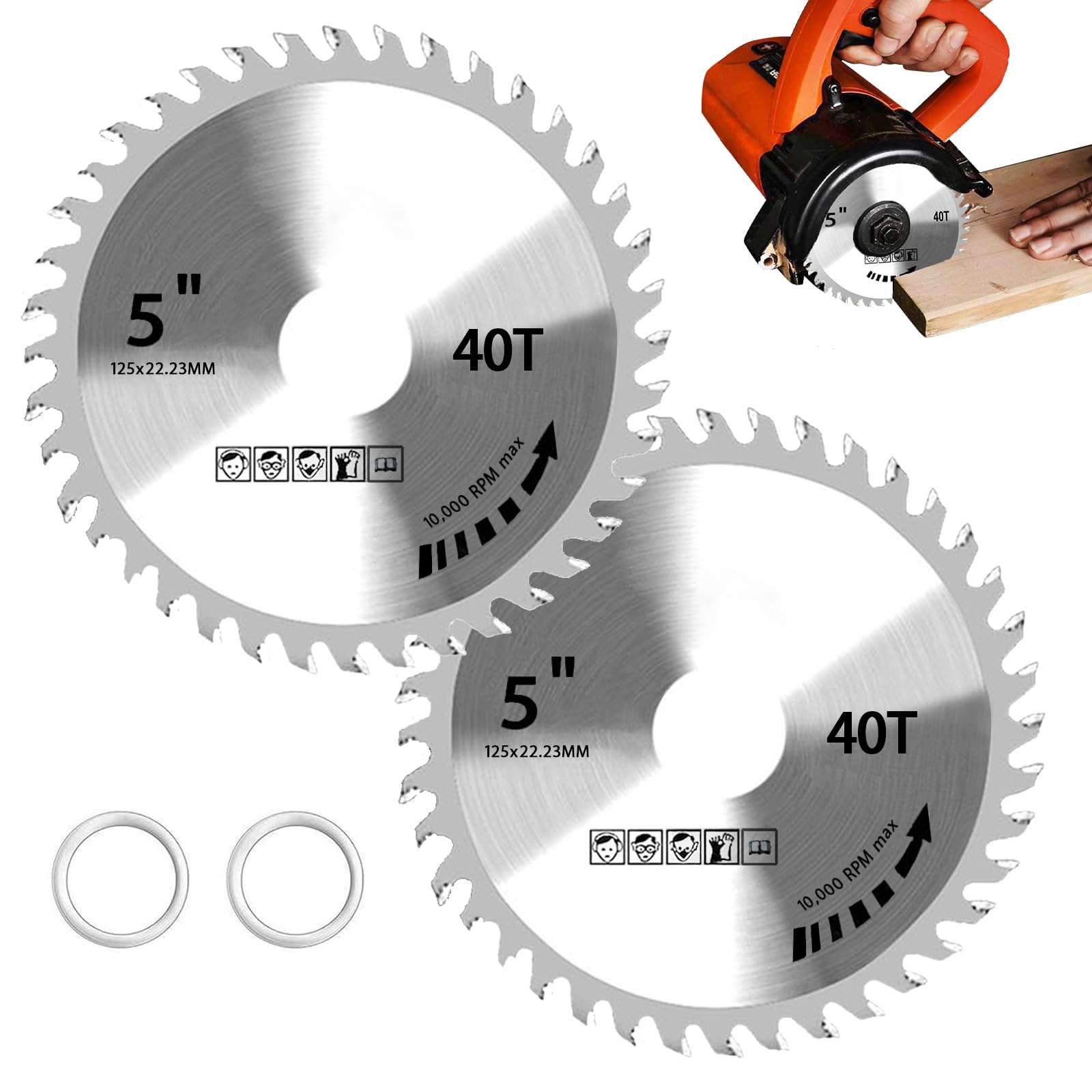 2PCS 125mm Angle Grinder Wood Blade, 5" 40T Carbide Teeth Circular Saw Blades for Hardwood/Plywood/PVC/Alloy Steel, Cutting Disc Carbide Finishing Saws for Woodworking Arbor 22.23mm