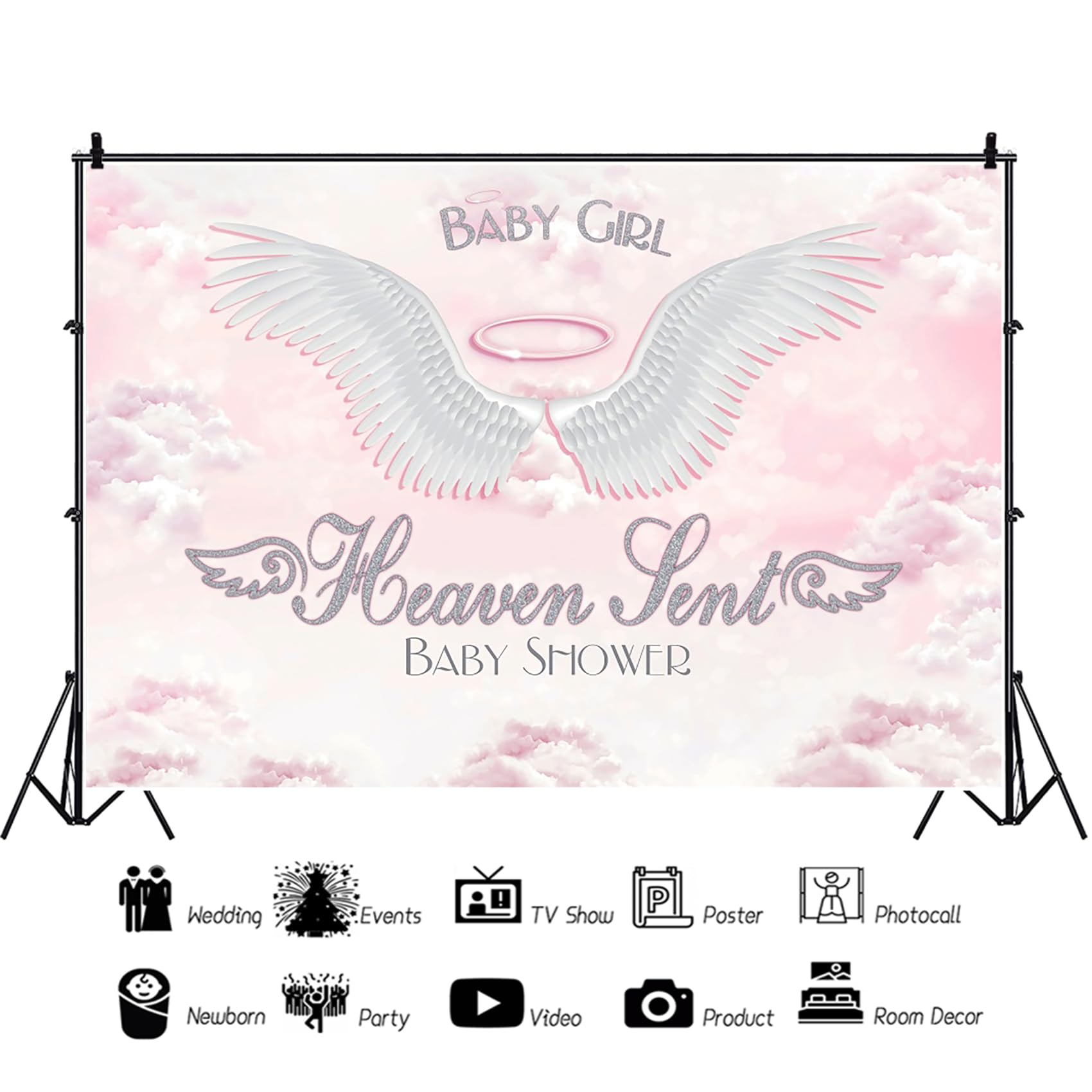 Amazon.com : Baocicco 9x6ft Pink Baby Shower Baby Girl Heaven Sent