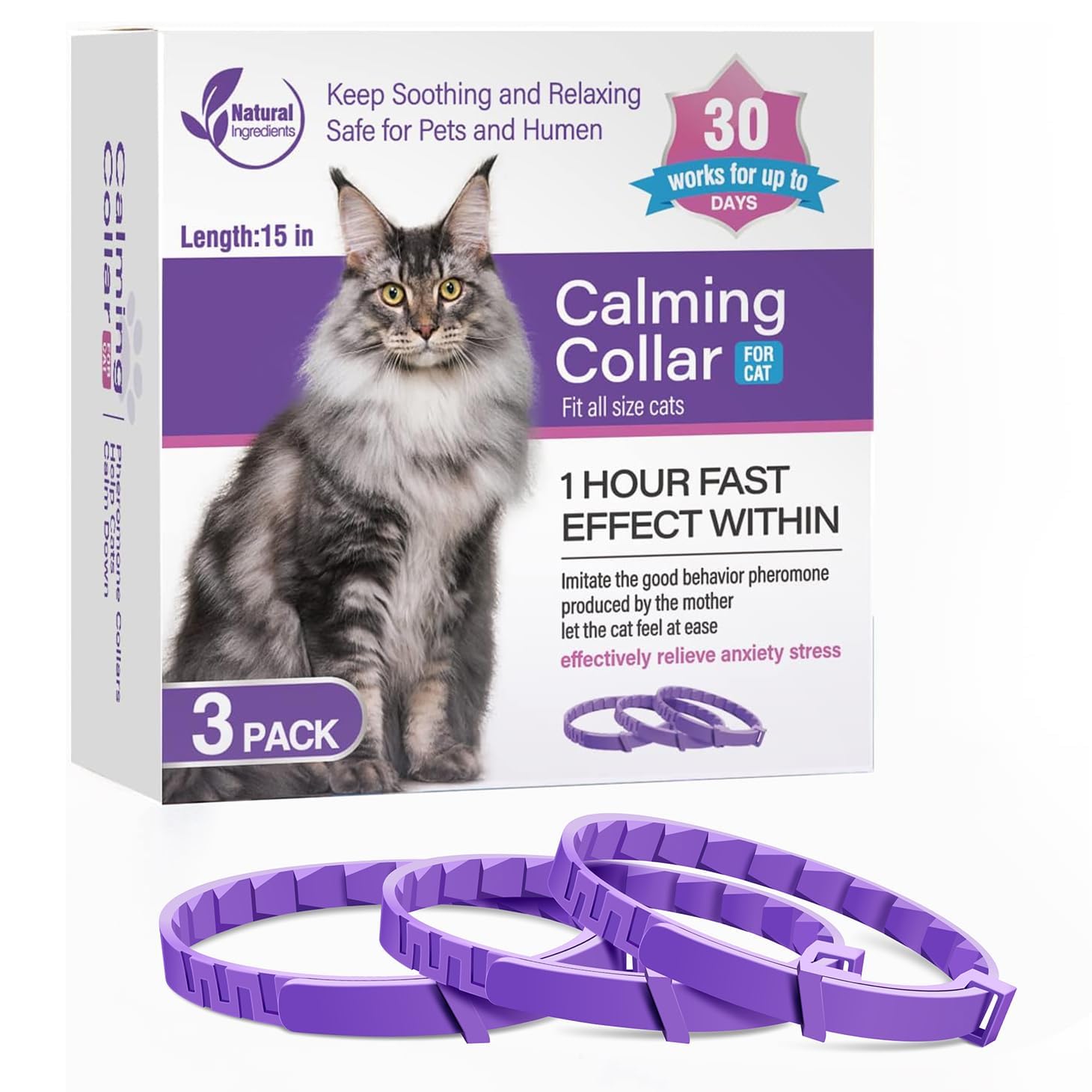 3 Pack Calming Collar for Pets, Cats and Kittens Pheromone Collar Efficient Relieve Reduce Anxiety Stress Calm Relaxing Comfortable Breakaway Collars Adjustable for Small, Medium Large Cat