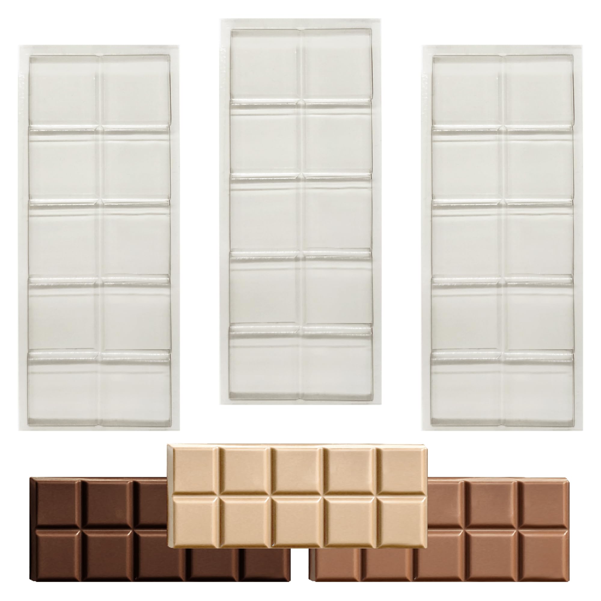 Plain Chocolate Bar Moulds - 36g, 50g, 55g, 100g, 125g and 300g - Small to Large snap bar Moulds (125g - 3 x Moulds)