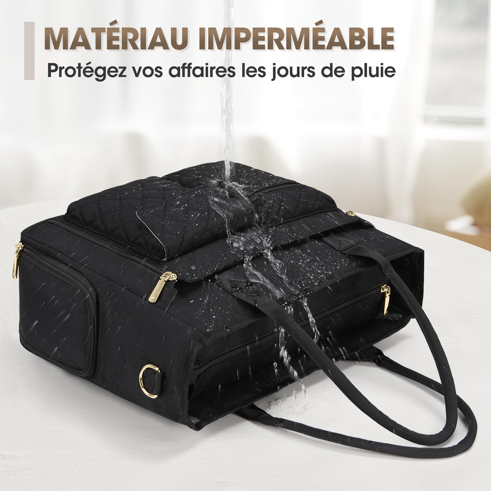 RAINSMORE Sac Enseignant Sac Ordinateur Femme 15,6 Pouces avec Compartiment Isotherme Grand Sacoche Cabas de Travail pour Infirmière Bureau Université Noir