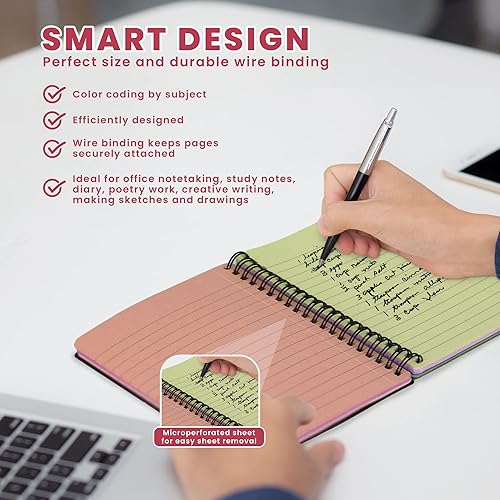 Miniatura 3 de Cuaderno de espiral, cuadernos de 5 x 7 pulgadas, cuadernos de notas de rayas anchas encuadernadas, papel de cuaderno de colores brillantes, hojas