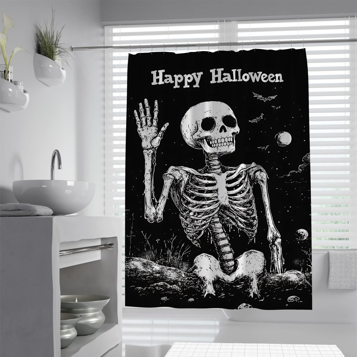 Zestaw zasłon prysznicowych z haczykiem i kołkami prysznicowymi z Halloween 180 x 200 cm