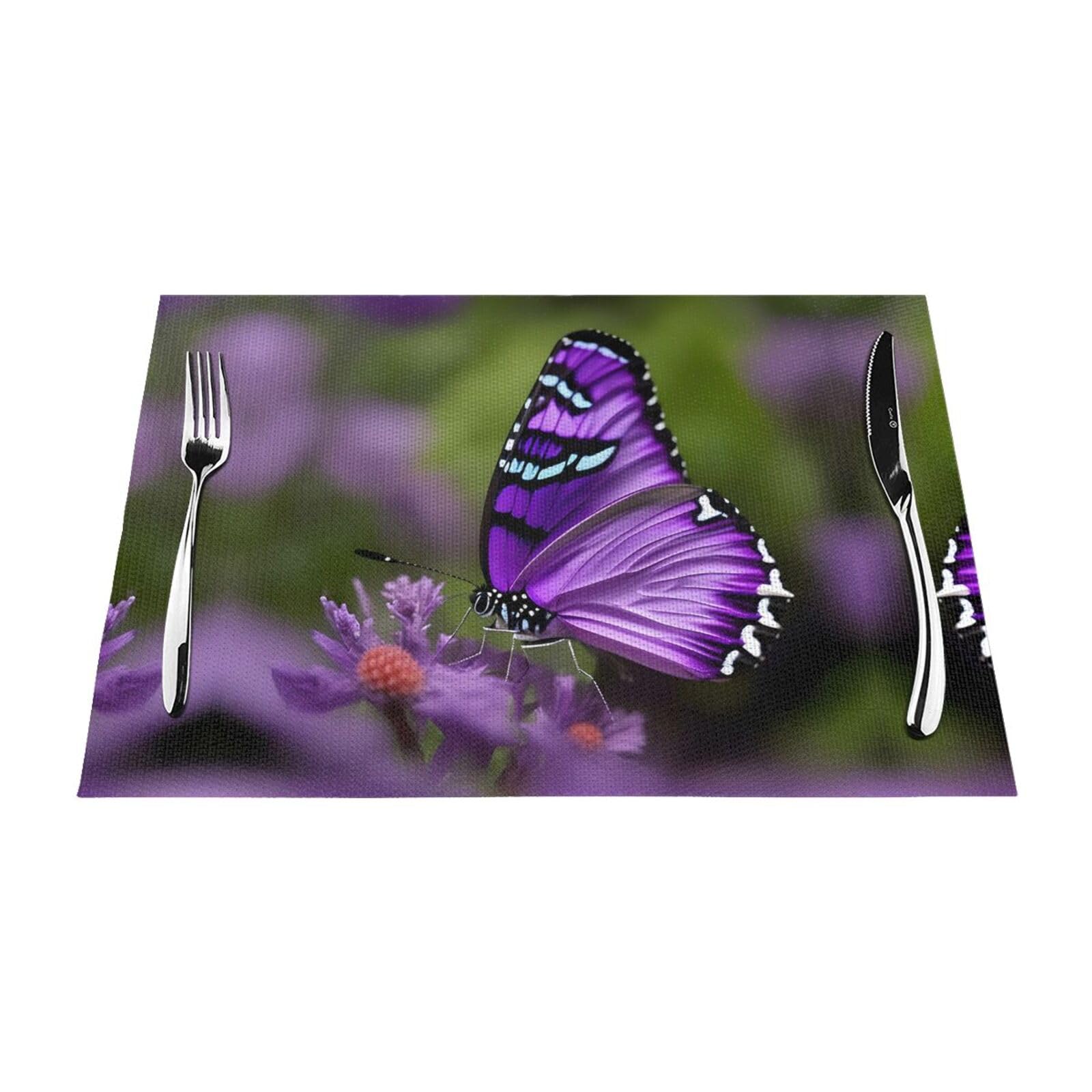 Sets de table lavables au joli imprimé papillon violet pour décoration intérieure