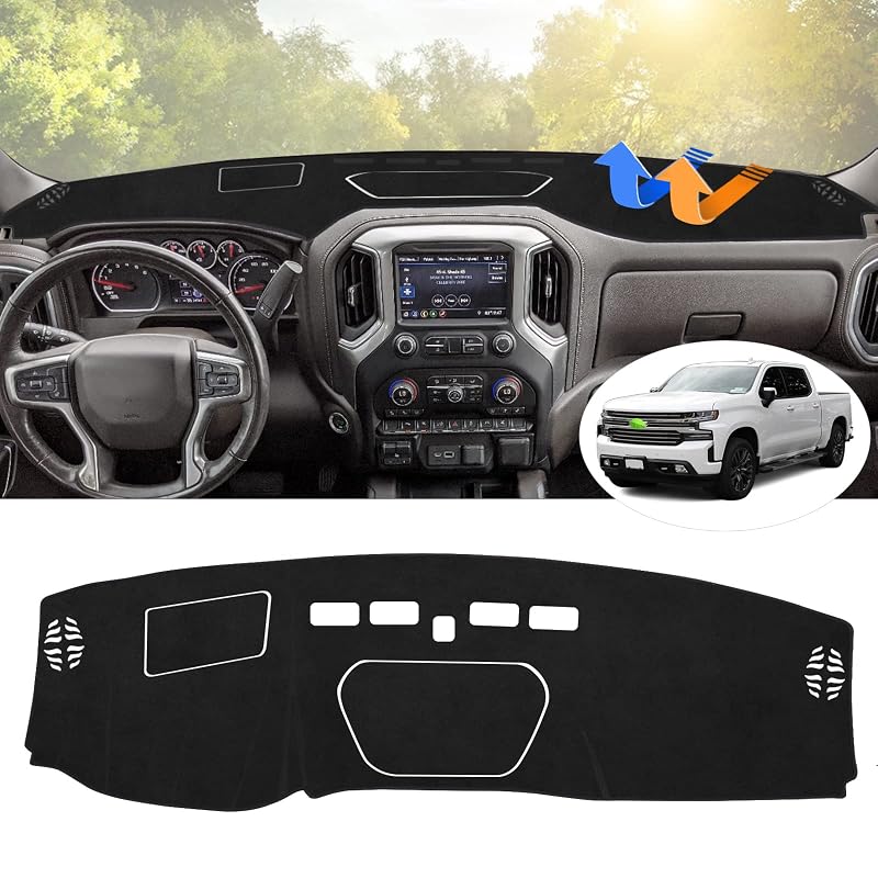 Capa para Painel Autorder em Flanela Preta para Chevy Silverado 1500, 2500HD, 3500HD e GMC Sierra 2019–2025, tela de navegação de 8 polegadas, sem alerta de colisão frontal