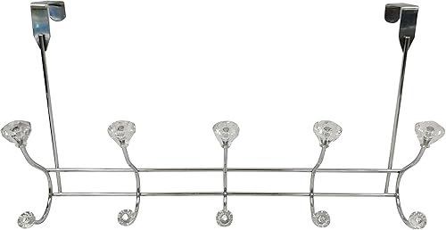 UNIWARE Estante para colgar sobre la puerta con puntas de bola de cristal de 2 puntas, acabado cromado (5 ganchos)