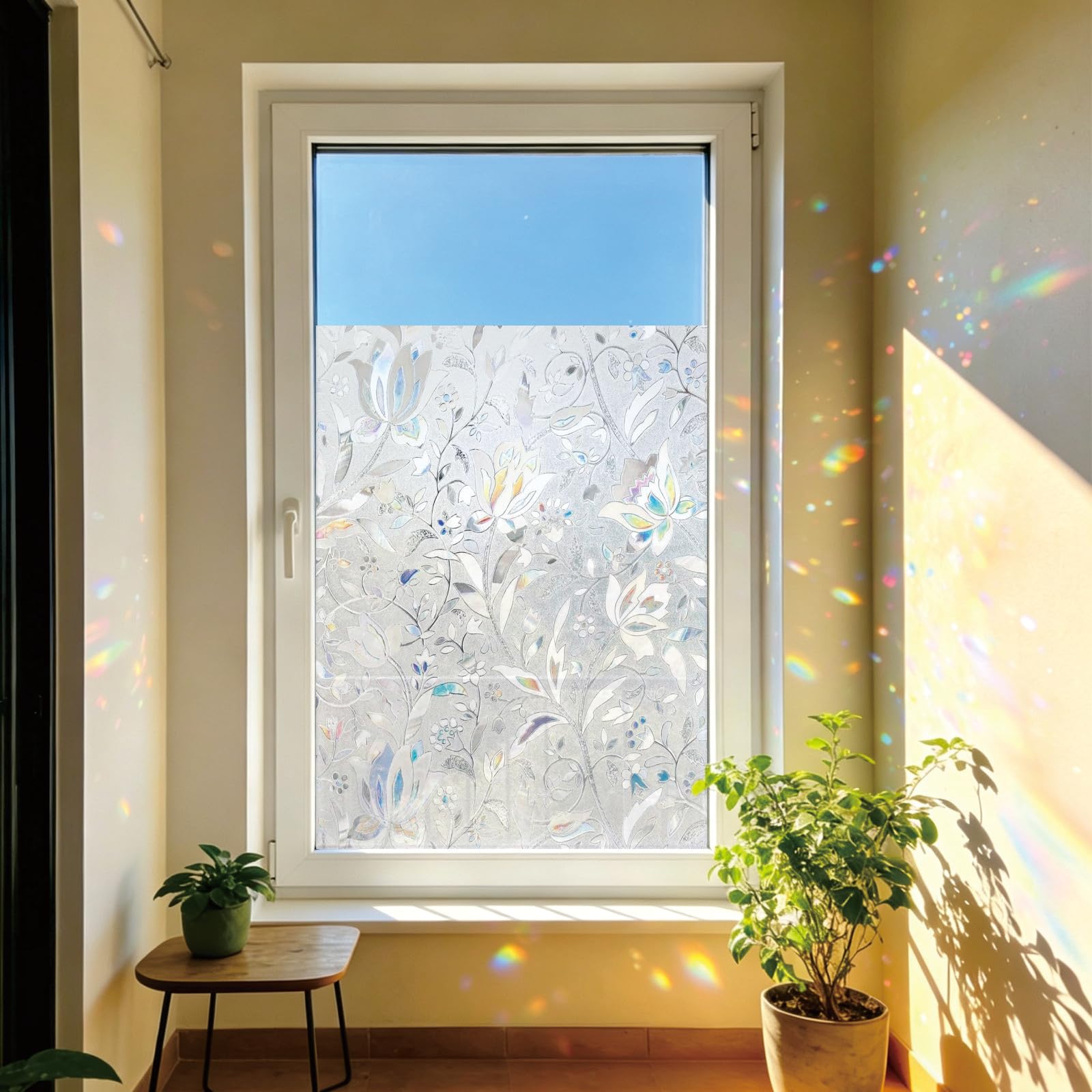 Colorful Opaque Privacy Film 65 x 240 cm Privacy Protection, Non-Adhesive Static Cling Removable Vinyl Heat Cotrol Anti Uv, Glass Windows Decorative Stickers for Home, tulip