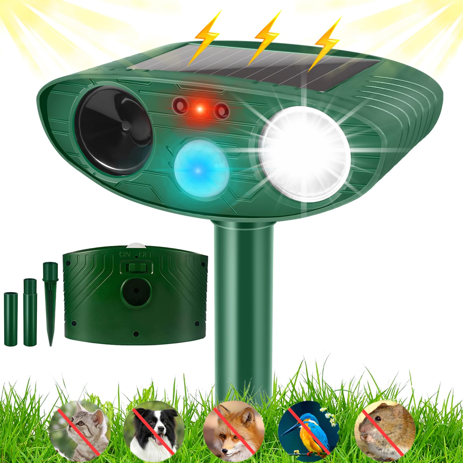 Cat Repellent, Garden Cat Repellent Cat Deterrents, Ultrasonic Animal Repellent, Solar Powered Waterproof, Outdoor Animal Repeller Motion Sensor for Squirrels Cats Dogs Rats