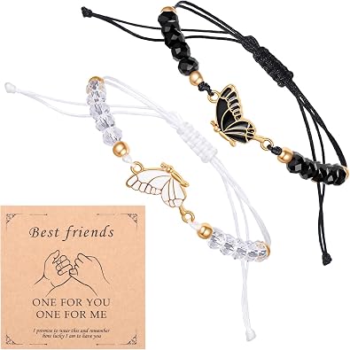 simarro 2pcs Matching Bracelets, Butterfly Friendship Bracelets Adjustable Strand Best Friends Bracelet, Handmade Charm Couples Jewelry Gifts for Women Couples Friend