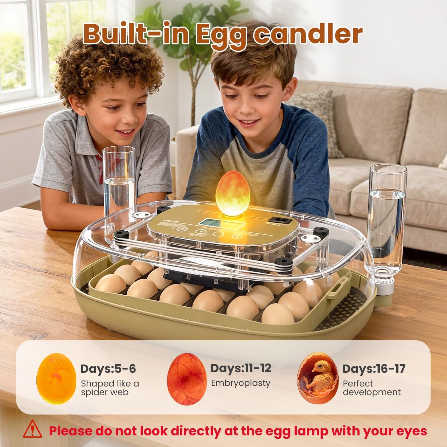 Incubadora para incubar 24 huevos, capacidad de huevos, volteador automático de huevos y nuevo sistema de control de humedad de precisión automático, visión clara de 360° para pollo, pato y codorniz