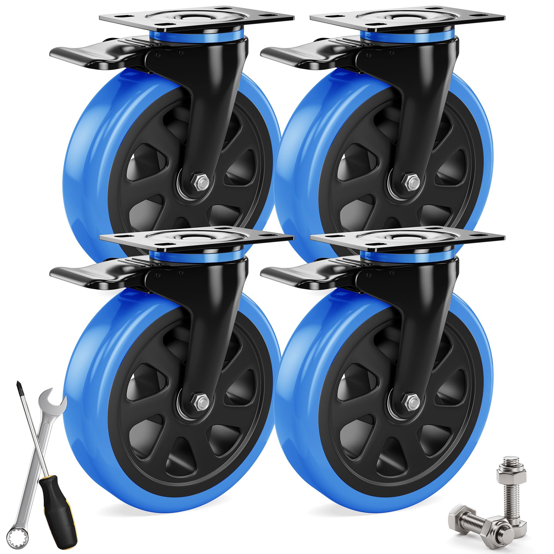 Schwerlastrollen 160mm Lenkrollen bis zu 800KG Tragbarkeit 360° Drehung für Möbeltransport & Industrietransport Schwarz-Blau