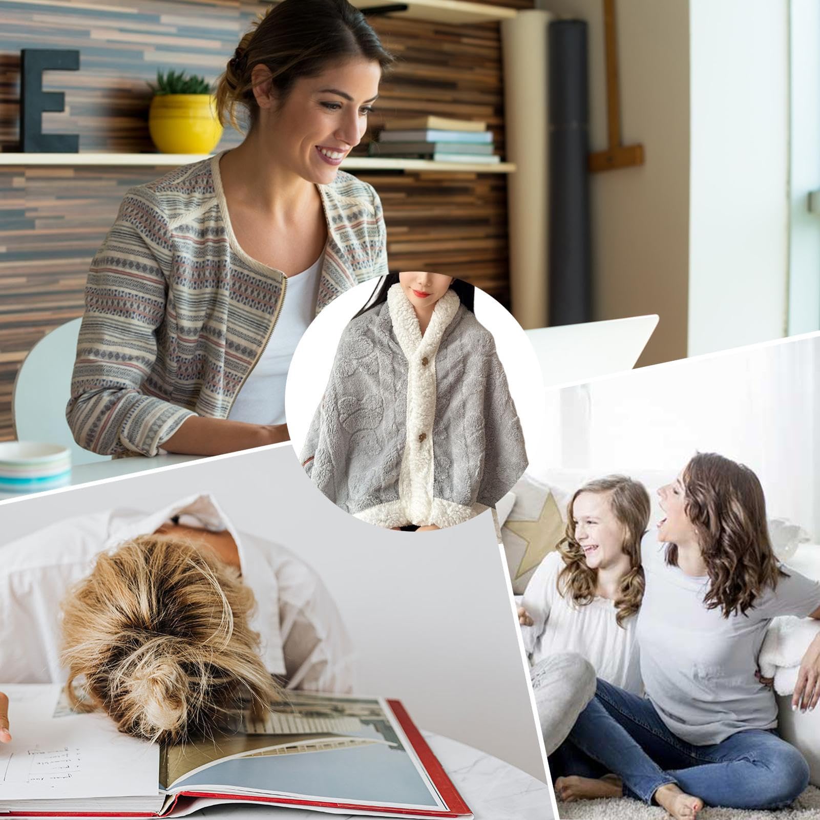 Châle Couverture Cape en Flanelle Douce Boutons | Couverture Portable Adulte Pour Bureau Hiver Lecture Canapé Lit Fauteuil Camping