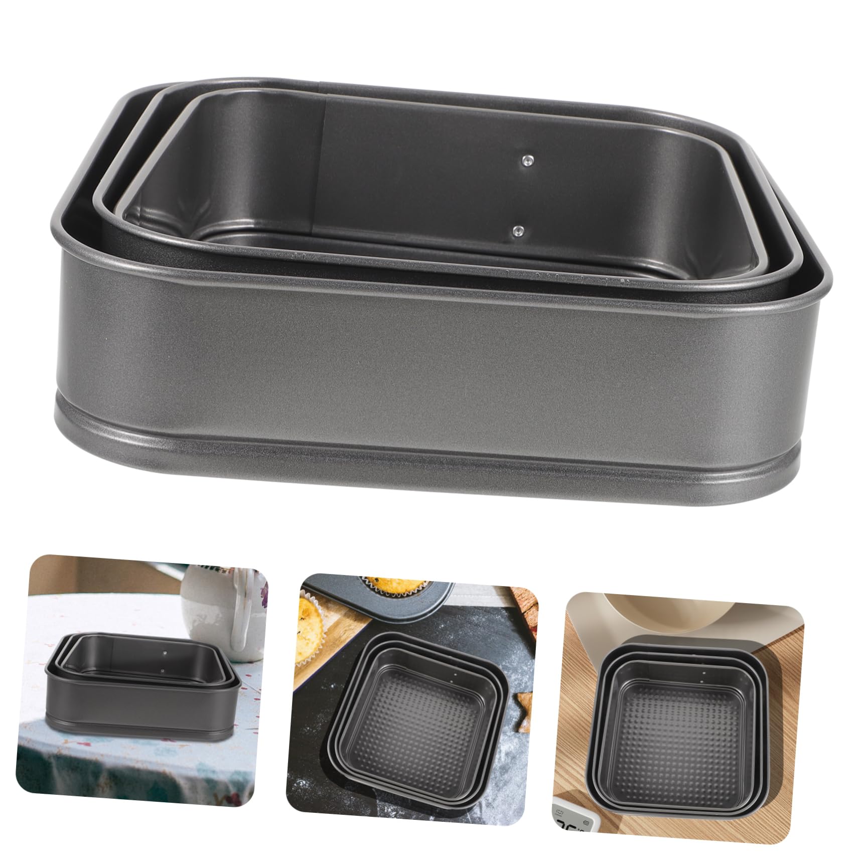 Alipis 3pièce Moules à Gâteau Carrés Antiadhésifs Avec Charnière De Acier Fond Amovible Et Étanche Pour Gâteaux De Fête Mariage Et Anniversaire Noir