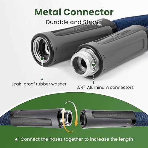 Miniatura 8 de Gotron Manguera de jardín de 25 pies, manguera de agua ligera no expandible con boquilla de 7 funciones y agarre giratorio de 360, flexible, sin