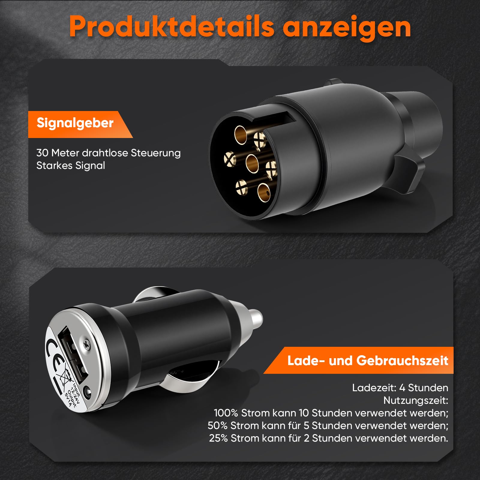 Feux arrière LED sans fil pour remorque avec aimant - Ensemble de feux arrière sans fil 12/24V, étanche et rechargeable par USB, pour caravane, camion et transporteur
