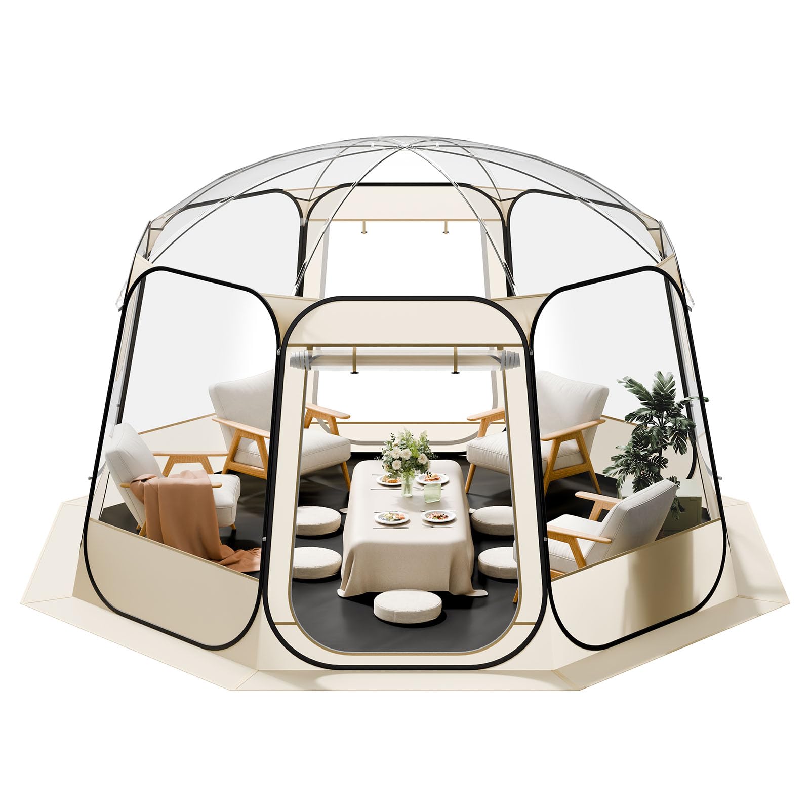 VEVOR Pop-up-Bubble-Zelt, 366 x 345 x 220 cm, transparentes Campingzelt, Garten-Kuppel-Iglu-Zelt mit Fenstern, Sportzelt, 540°-Panoramablick, für 10–12 Personen, Terrasse, Hinterhof