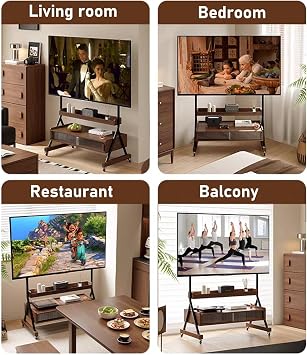 Mobile TV Cart,Modern Television Stand with Wooden Storage Shelf,Rolling TVs Cart on Wheels Height Adjustable Heavy-Duty Floor Stand Base for 40 to 85 inch TV(B)