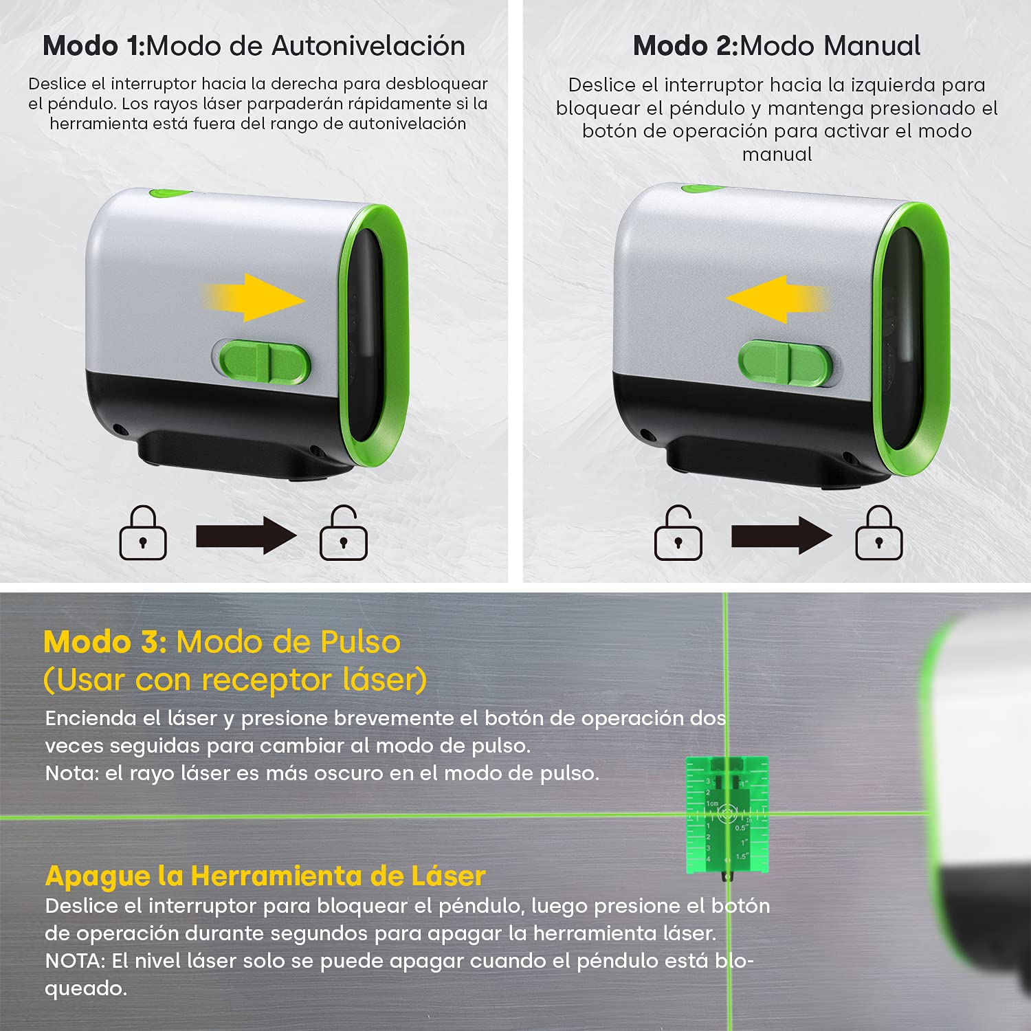 Enventor Nivel Láser Autonivelante de 50M, Nivel Láser Verde con 3 Modos(Autonivelación, Manual y de Pulso), Base Magnético de 360°, Carga USB, IP54, Alta Visibilidad y Precisión, para Exterior