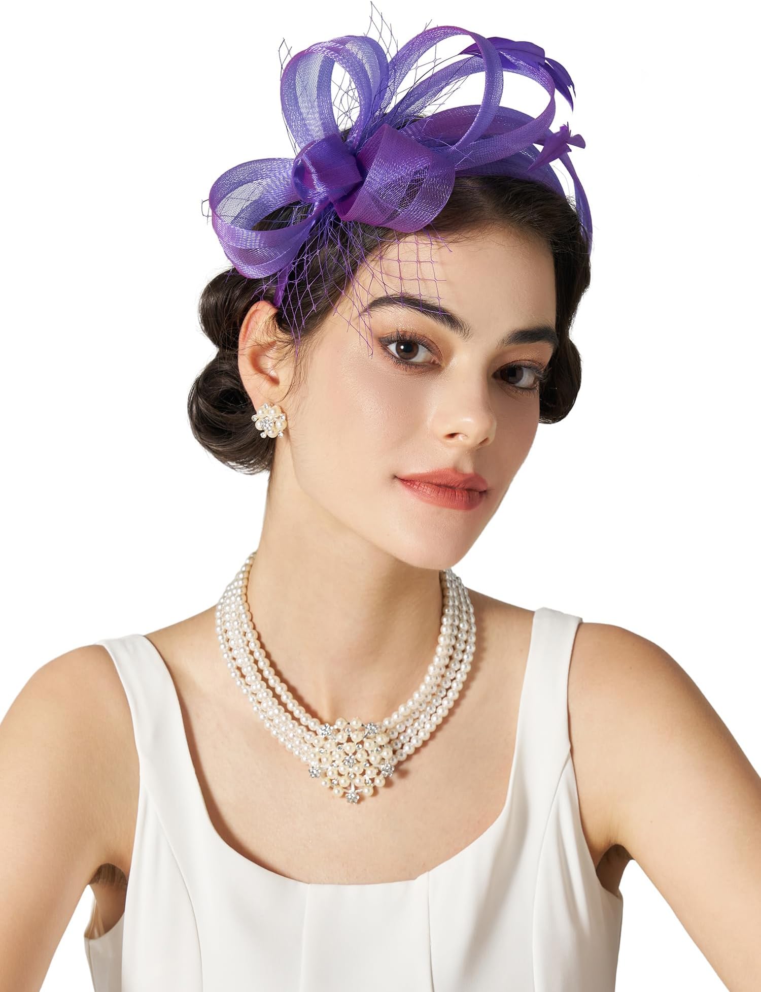 SWEETV Fascinators Headband with Feather, Women's Tea Party Hat for Kentucky Derby, Cocktail, Wedding, Fancy Dress Party