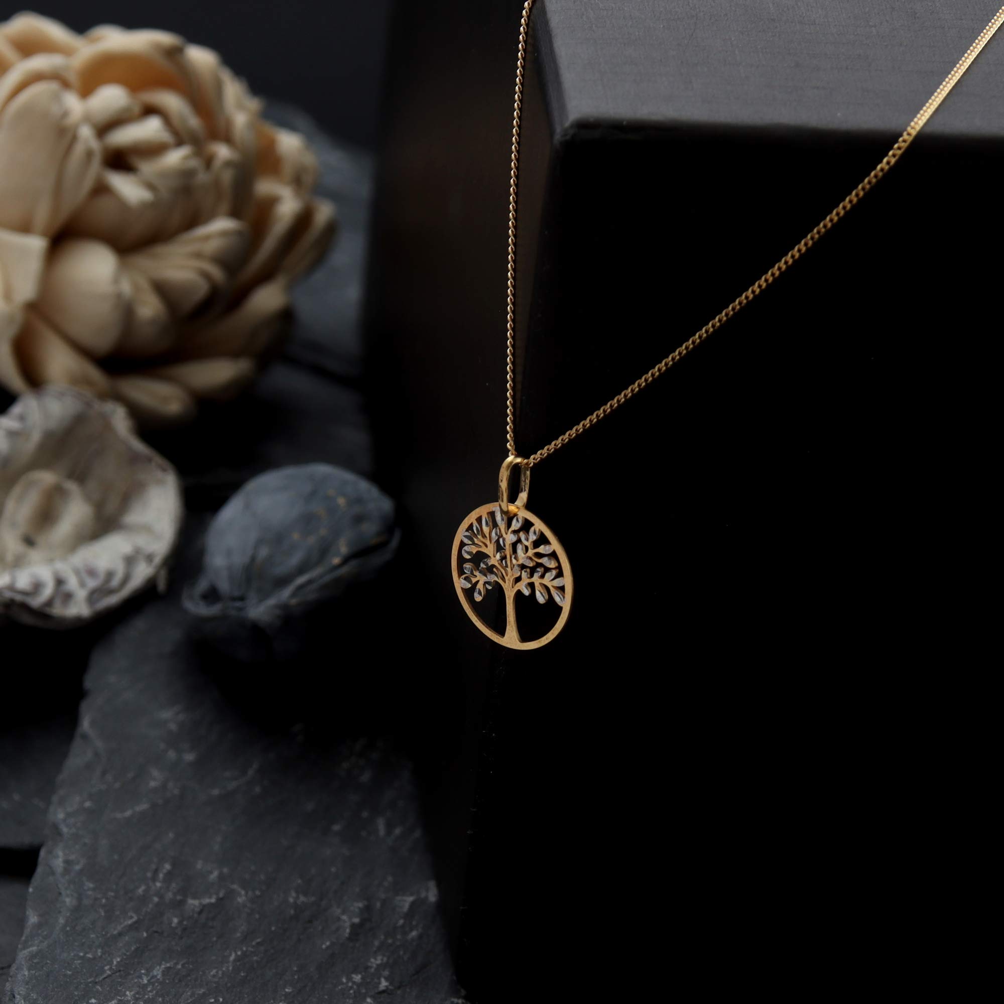 Collana con ciondolo a forma di albero della vita, in oro 9 carati, catenina da 45,7 cm e confezione regalo