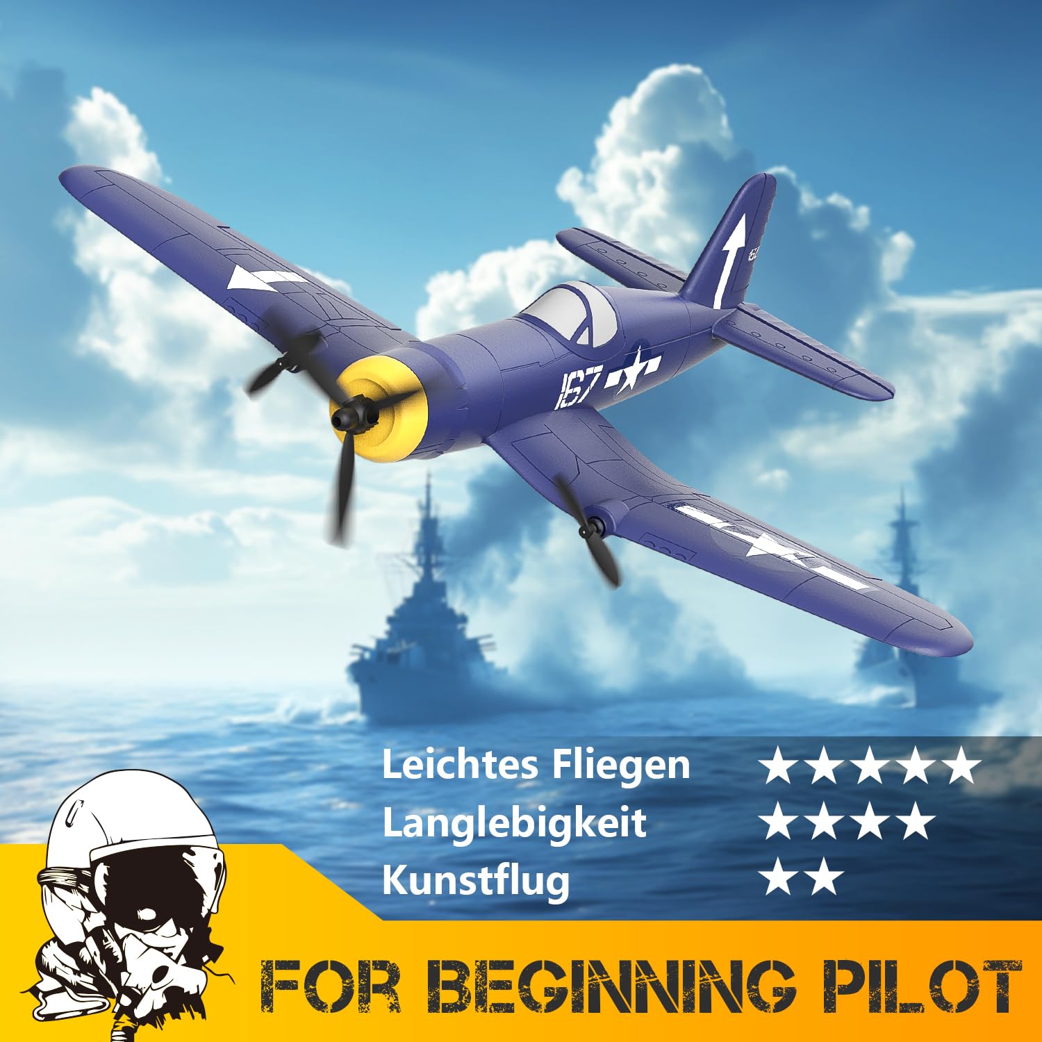 HAWK'S WORK 3-Kanal RC-Flugzeug F4U Corsair, Ferngesteuerter Warbird, Flugfertig, 2.4GHz 6-Achsen Gyro-Stabilisator, Einfach zu Fliegen für Kinder und Anfänger
