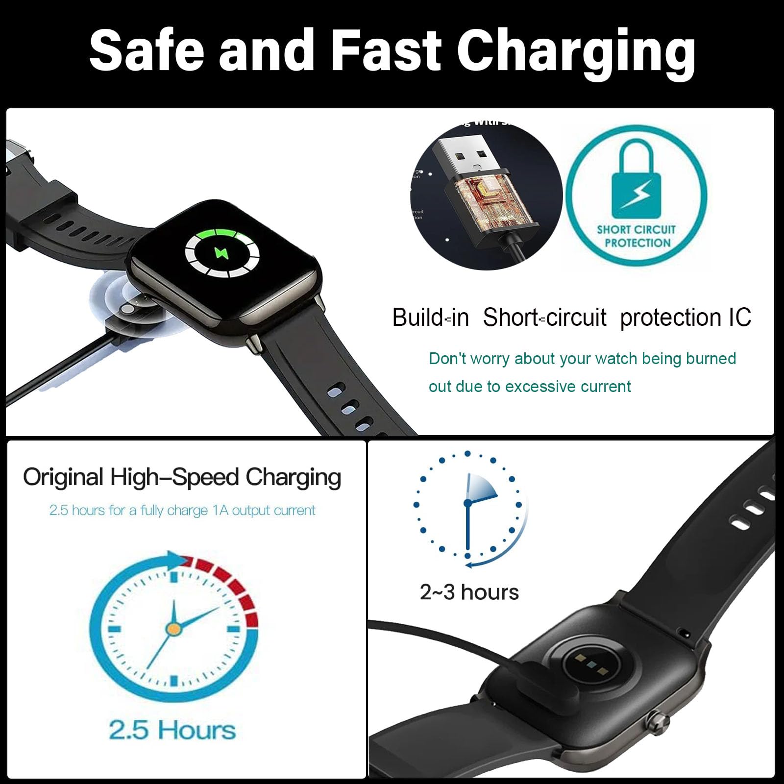 VeryFit - Caricabatterie per smart watch, confezione da 2 pezzi, cavo di ricarica magnetico per Smart Watch Veryfit ID208, ID207, IDW13, ID208 Plus, IDW19, ID205L, ID206, IDW26 e altri