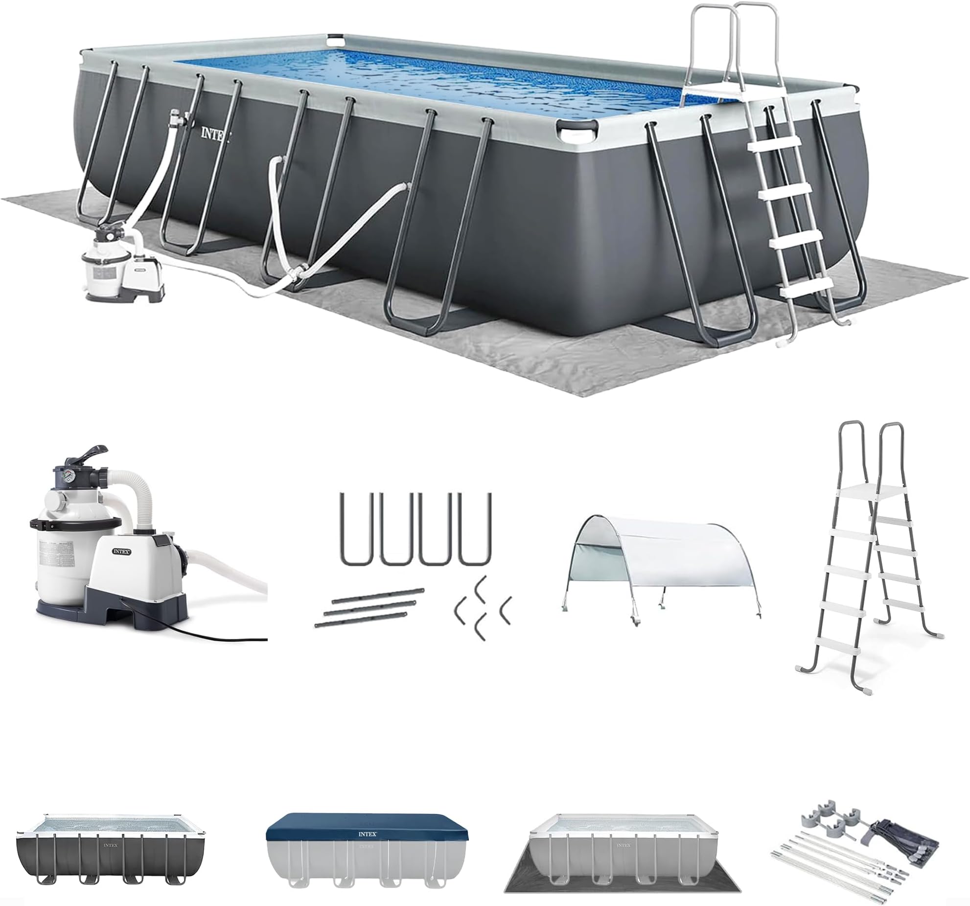 26363EH Ultra XTR 24ft x 12ft x 52in Above Ground Swimming Pool Set with Sand Filter Pump and Protective Pool Canopy